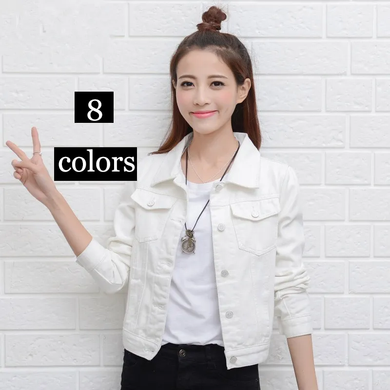 Wholesale- High Quality Spring Autumn Denim White Womens Jacket Black Short Jeans Overcoat Ladies Girls Slim Jackets Tops