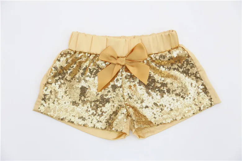 Flickor Shorts Sequin Söt Sommar Shorts 1-3Y Toddler Baby Tjejer Kläder Bowknot Sparkle Party Shorts Guld Glittery Bead Piece Kids kläder