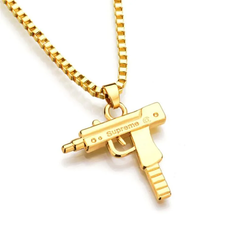 2017 hot hiphop kettingen gegraveerd pistool vorm uzi gouden hanger hoge kwaliteit ketting gouden ketting populaire mode hanger sieraden to237