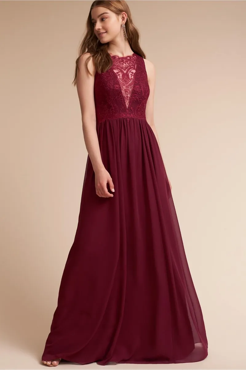 Bhldn plus storlek brudtärna klänningar lång burgundy piga av ära klänning 2019 eleganta spets formella festklänningar