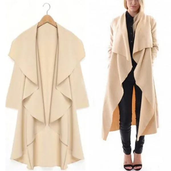 Wholesale-Stylish Women Lady Casual Cardigan Solid Long Sleeve X-Long Waterfall Coat Outwear 2Color