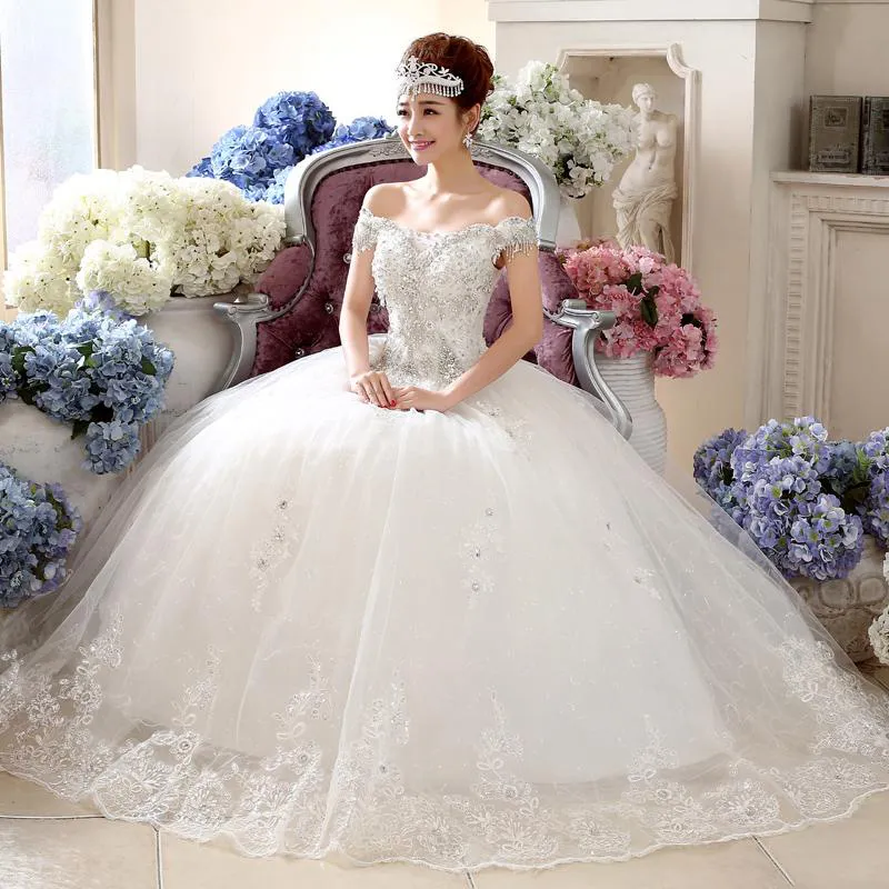 2018 vestido دي novia الفاخرة الأبيض الأميرة فستان الزفاف العروس الرباط التطريز كريستال مثير سليم الكرة gwon مخصص زائد الحجم