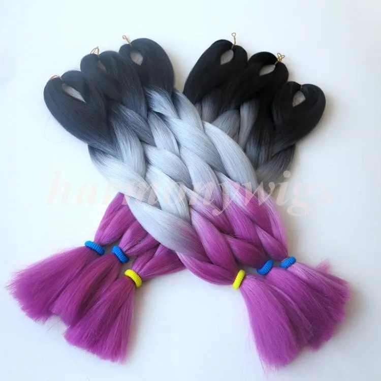 Ombre pelo trenzado sintético 24 pulgadas 100g Ombre tres colores Jumbo Crochet trenzas Twist extensiones de cabello sintético