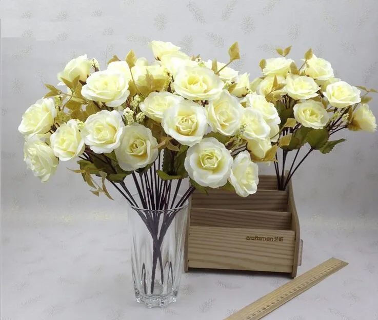 5 Bouquets One Bouquet 14 head Artificial Handmade Rose Flower Heads For Wedding Home Hotel Office Bridal Bouquet Decoration