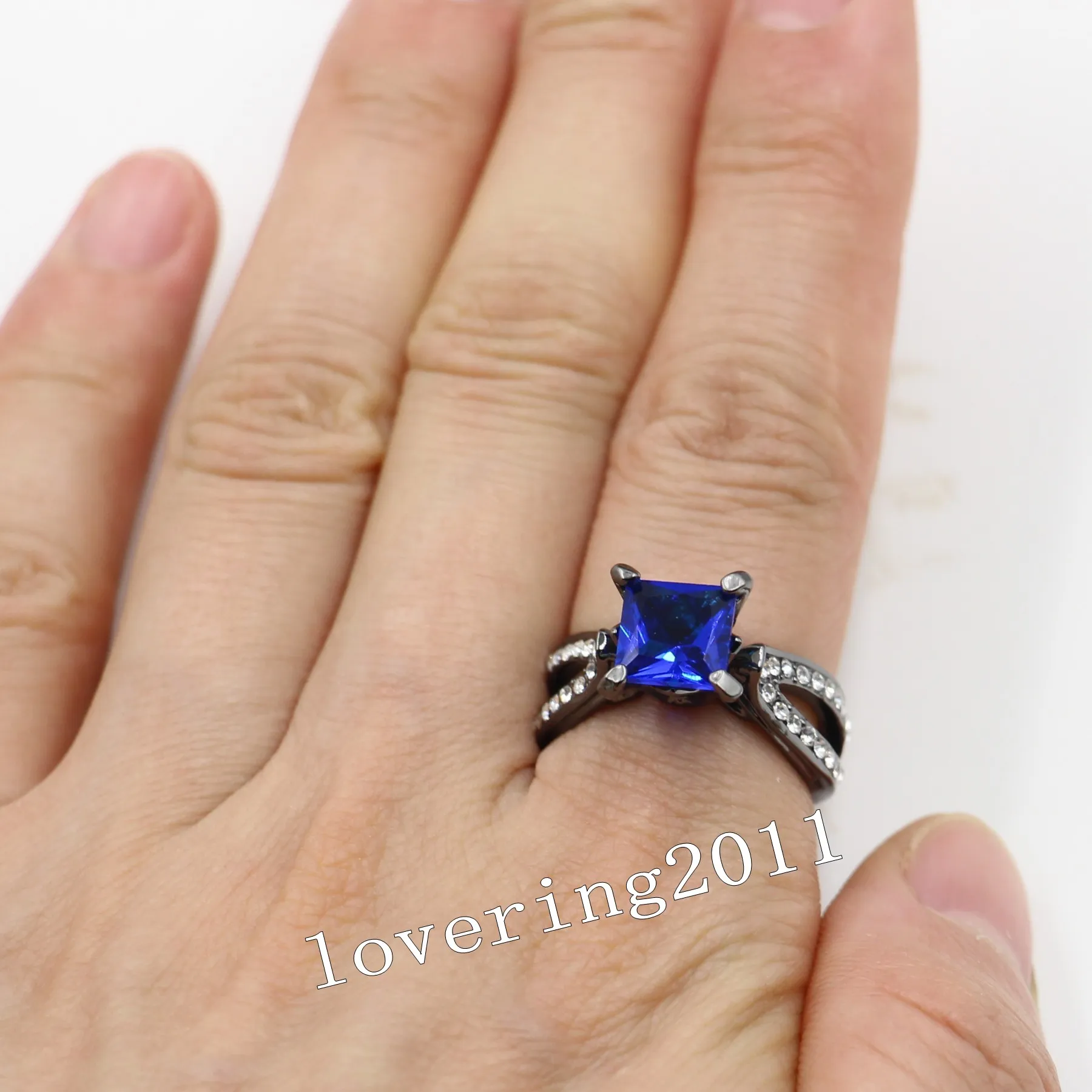 Size5 / 6/7/8/9/10 Miłośnicy Vintage Biżuteria 10kt Czarny Złoto Wypełnione Sapphire Gem Kobiety Pierścionek ślubny Pierścionek ślubny dla miłości prezent