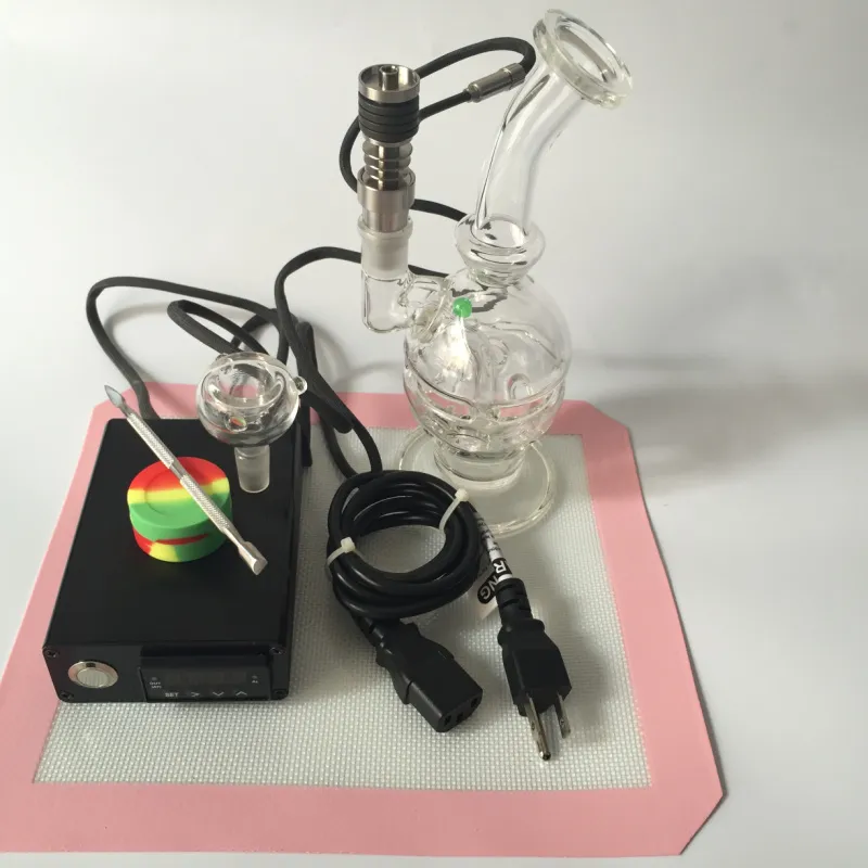 Enail Kit med Ti Nail Glass Bong Elektronisk Temperaturregulator Box för DIY Smoker E Nagel Coil Wax Dry Herb Box SS Dabber