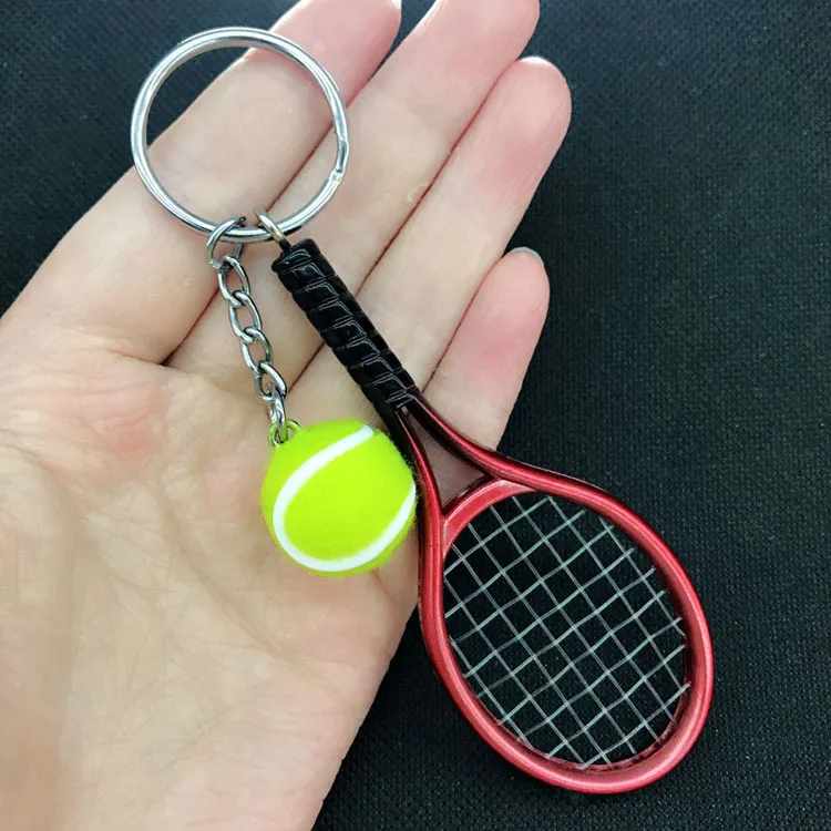 Colorful Mini Tennis Ball And Racket Keyring Zinc Alloy Keychains Sports Style Novelty Promotional Gifts High Quality