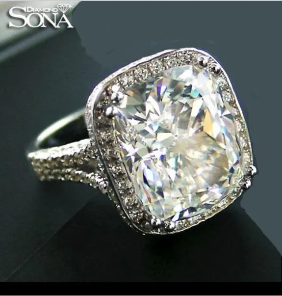 Sona 8 Karat Diamant Silber Queen Ring extra große Diamant Euro-amerikanische Übertreibung Trendseting Farbgrad IJ Hochzeit oder Verlobungsring