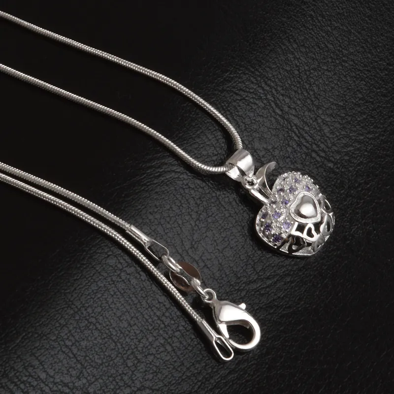 O envio gratuito de moda de alta qualidade 925 prata Apple com diamante Roxo jóias 925 colar de prata presentes do feriado do Dia Dos Namorados Quente 1694
