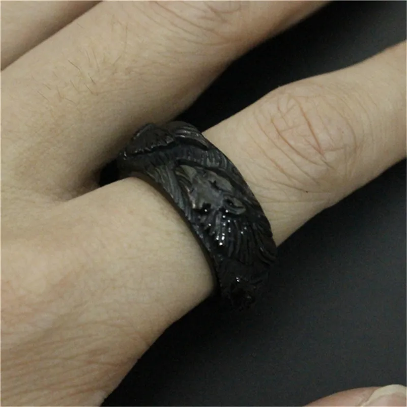 nyaste design 3 färger band wolf ring 316l rostfritt stål mode man pojke punk stil cool gyllene varg ring