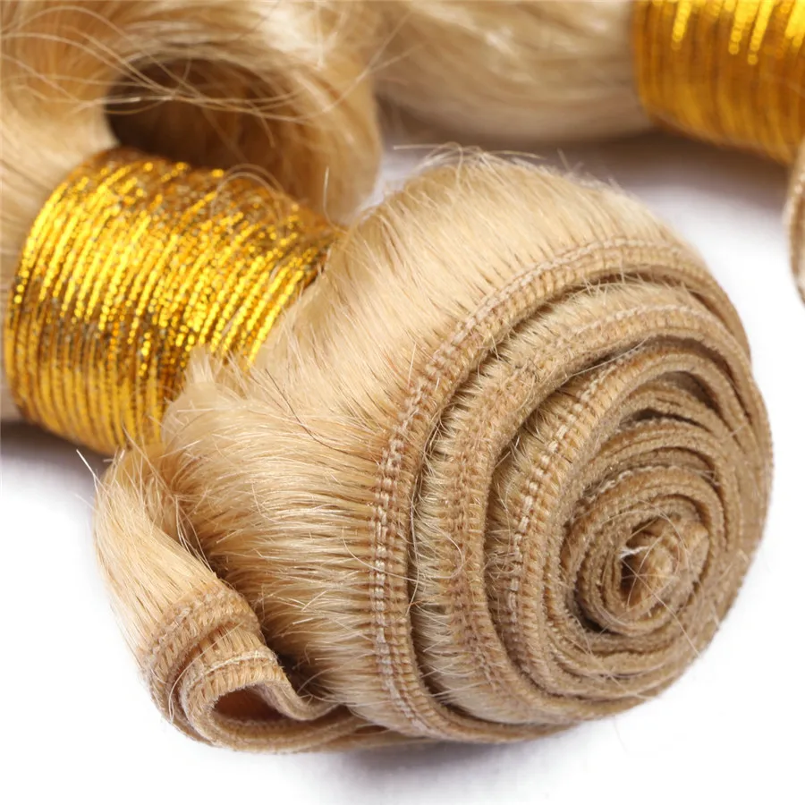 Vague lâche ondulé cheveux blonds tisse haute qualité Blonde # 613 Extensions de trame de cheveux humains brésiliens 3 paquets 100 g/pc paquets de cheveux profonds en vrac