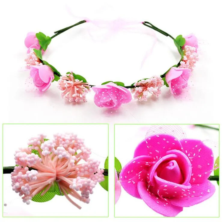 Wholesale artificial flowers Braided Leather Elastic Headwrap for Ladies hair band Assorted Colors Hair Ornaments hairband BT020