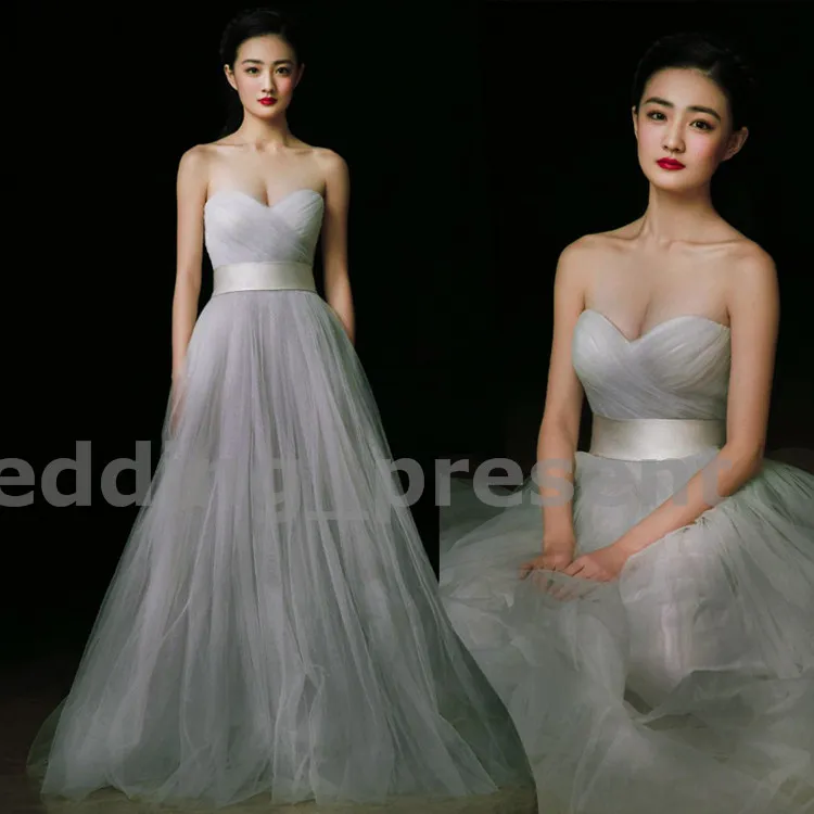 Light Grey Tulle Formal Dresses Sweetheart Strapless Prom