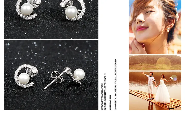 925 Sterling Silber Ohrstecker Modeschmuck Buchstabe C voller Zirkon Diamant Kristall Shell Perle Ohrring für Frauen Mädchen