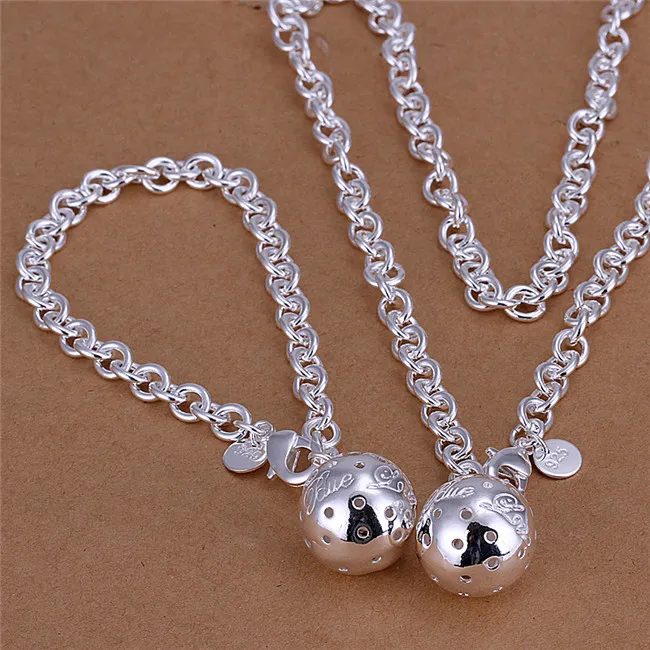 S057 low price 925 Silver Ball Pendant Necklace & Bracelet Fashion Jewelry Set Top quality classic birthday gift free shipping