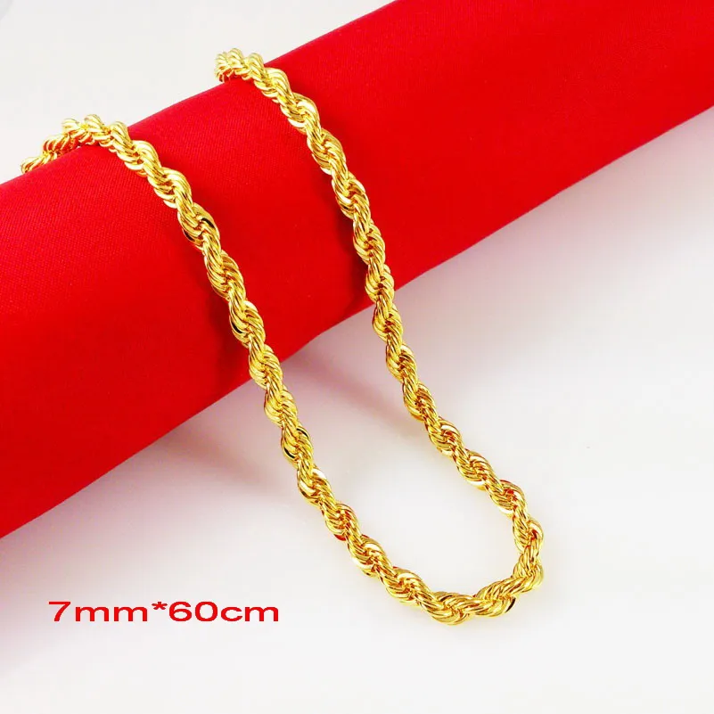 width 7mm length 60cm men 24k gold plated Hemp flowersnecklace, Domineering chain for 2016 jewelry bijouterie statement collier