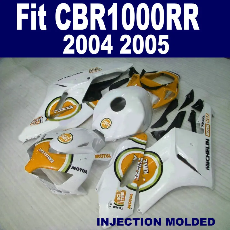 Top quality fairing body kit for HONDA Injection mold CBR1000 RR 04 05 white orange LUCKY STRIKE fairings set 2004 2005 CBR1000RR XB82