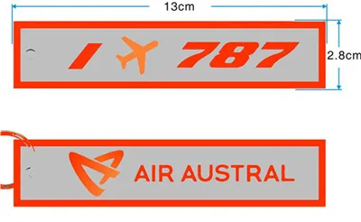 J'aime l'avion 787 Air Austral Aviation Porte-clés brodés Porte-clés 13 x 2,8 cm / 