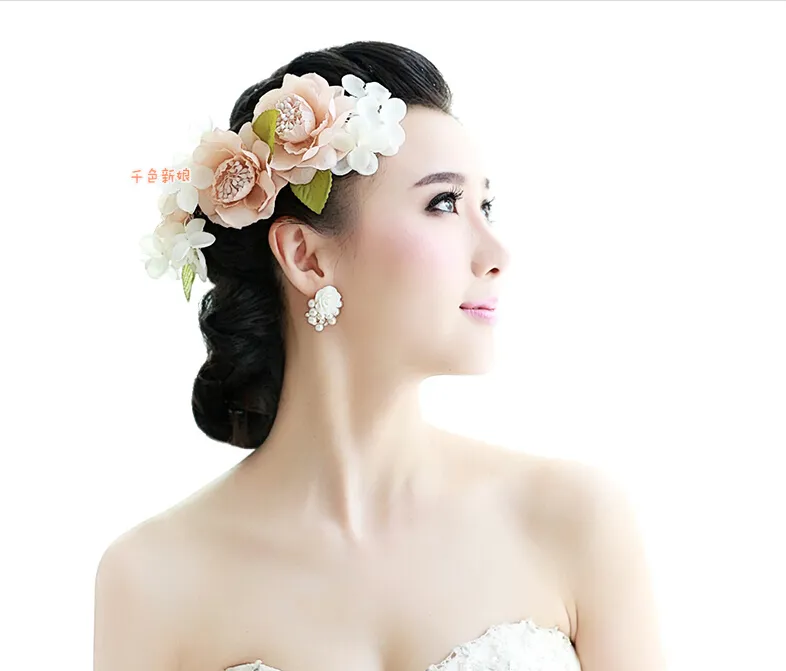 In stock Beautiful Rose Shape Beads wedding earrings headpiece Mini Bridal Jewelry sets wedding accessories