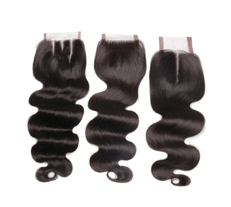 4x4 Przezroczyste koronkowe zamykania ciała luźne głębokie fala Jerry Curly Kinky Curly Human Human Hair Middle 3 części Closure6089182