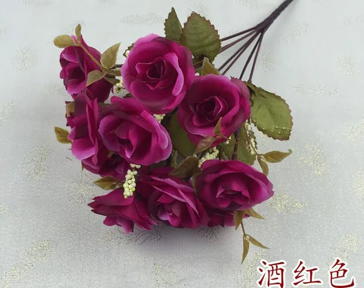 5 Bouquets One Bouquet 14 head Artificial Handmade Rose Flower Heads For Wedding Home Hotel Office Bridal Bouquet Decoration