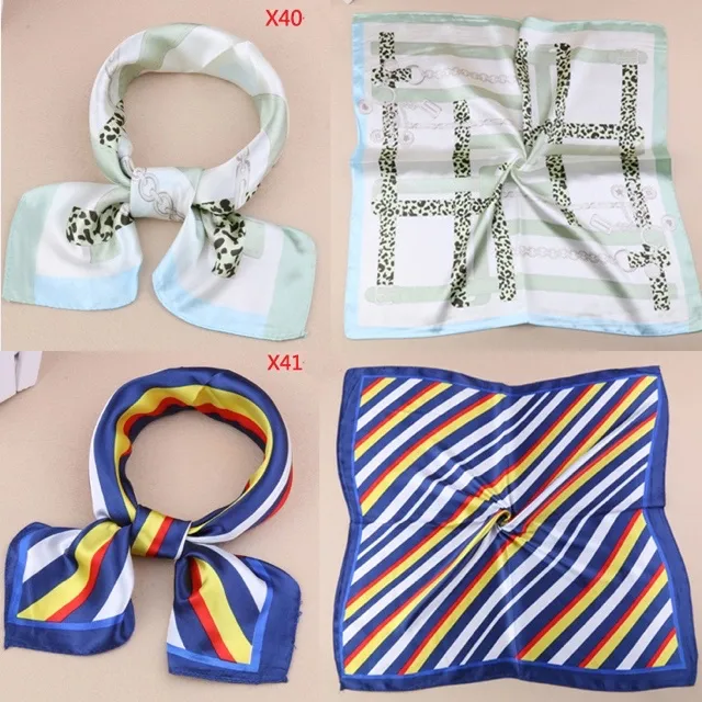 Work Uniforms Imitation Small Silk Scarves Tasteful Women Printing Pattern Square Scarf Satin Towel 60X60CM