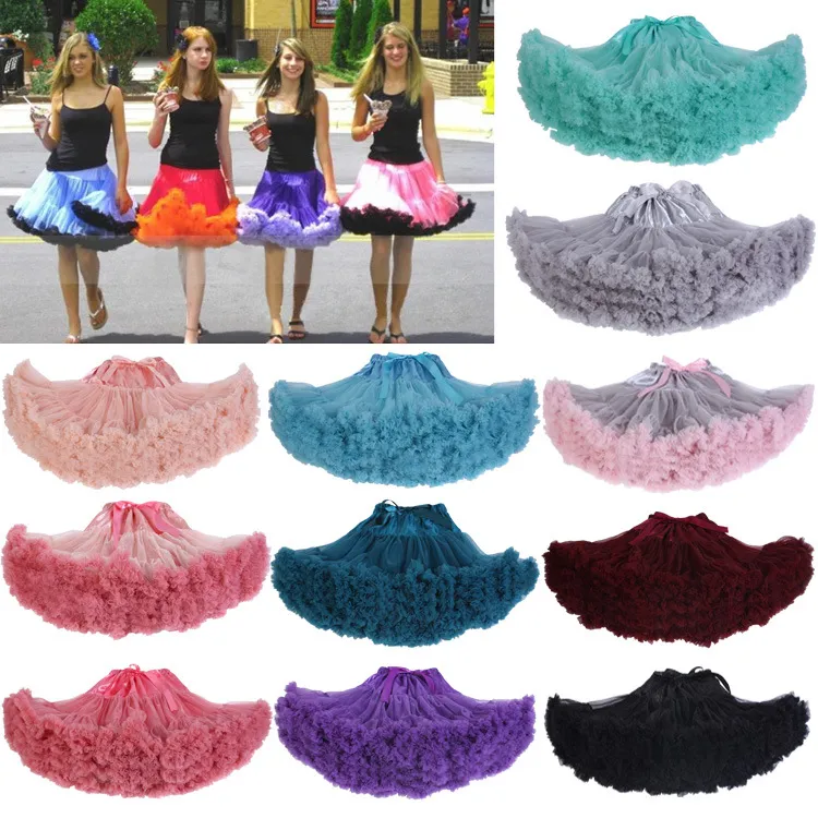 Günstige kurze Brautjungfer Kleid Tutu Rock Puffy Party Kleider 20 Farben handgemachte elastische Band Schleife Junior Mädchen Tutu Röcke für Erwachsene XL