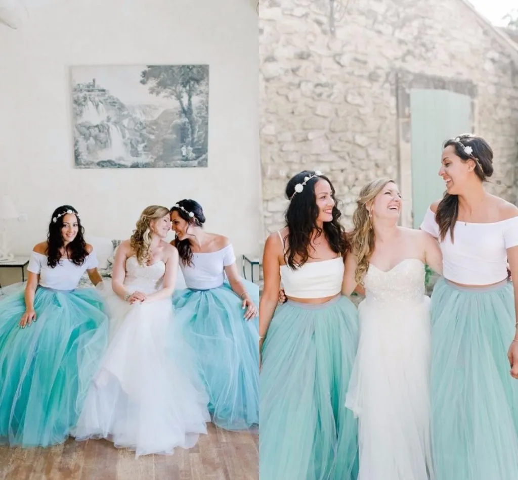 Faldas tutú de tul verde menta 2016 vestidos de dama de honor para vestidos de fiesta de boda en la playa faldas de mujer faldas hasta el suelo