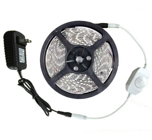 Bande lumineuse LED Flexible, variable, 5m, SMD 3528, blanc chaud, bleu, corde 60ledsm, 300 LED, étanche IP65, adaptateur d'alimentation 2A, L7216566