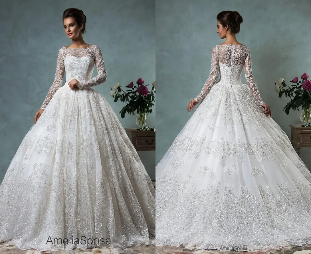 Diana Wedding Dresses Amelia Sposa KR 2015 Ivory Long Sleeves Ball Gown ...