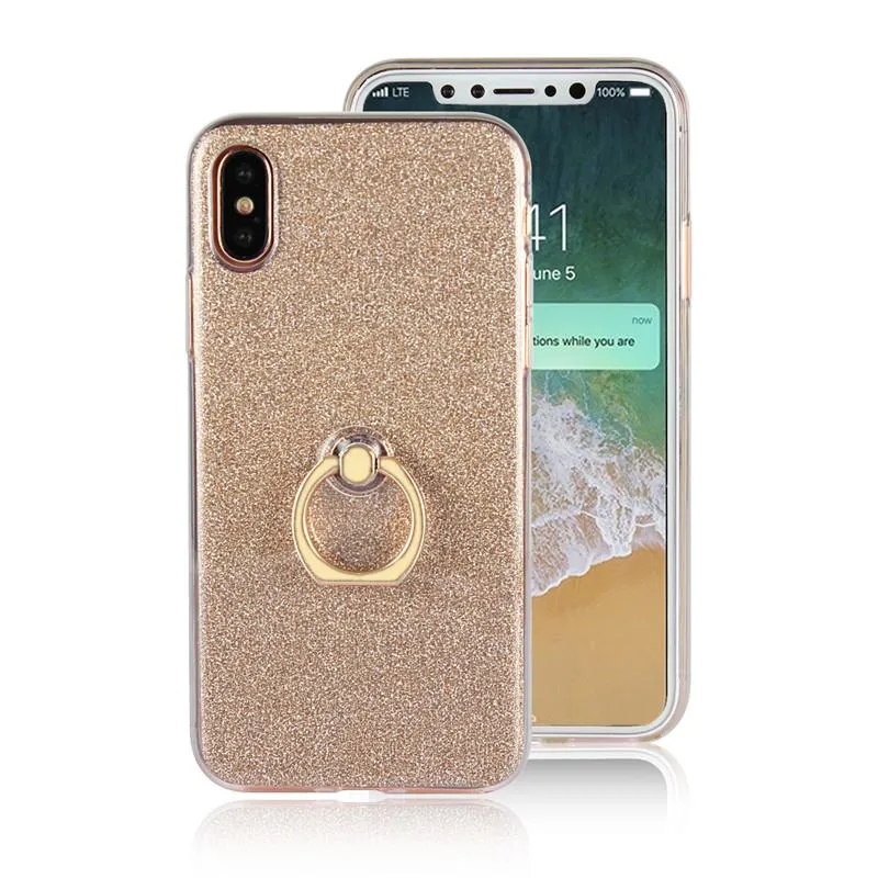 Glitter Bling Fall für Iphone X 8 7 6plus Fall Abdeckung mit Ring Halter weiche TPU Abdeckung für Samsung S8 S7 S6 Rand Telefon zurück Fall