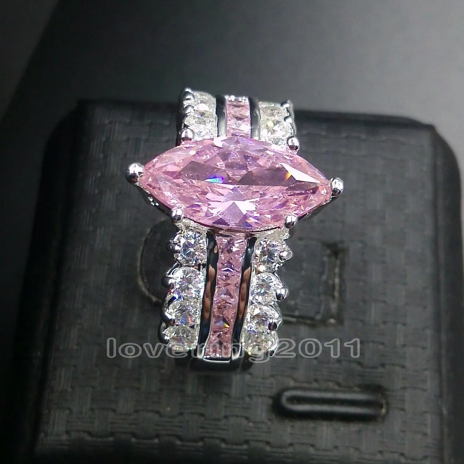 SZ 5/6/7/9/9/10 Engagement Luxury Jewellery Pink Sapphire 925 Sterling Silver Wypełnione Ślub Diodique Symulowane Diament Kobiety Prezent