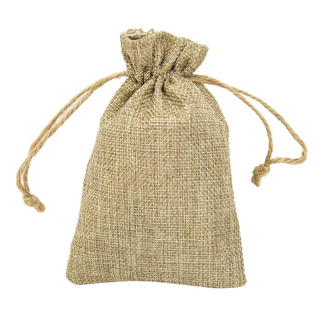 Natuurlijke jute tassen snoepjes cadeauzakken trouwfeest voorkeur pouch jute hessian drawstring zak kleine bruiloft gunst cadeau1499297