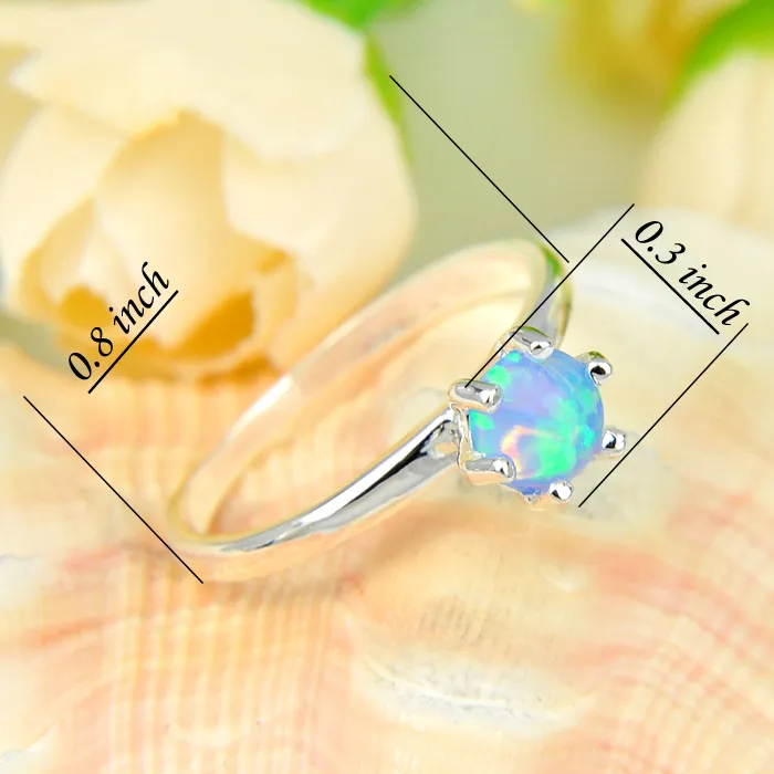 Enkel design 5 st/parti Modergåva Round Blue Fire Opal Gemstone 925 Sterling Silver Ring Woman Weddings Rings smycken Storlek 7-9