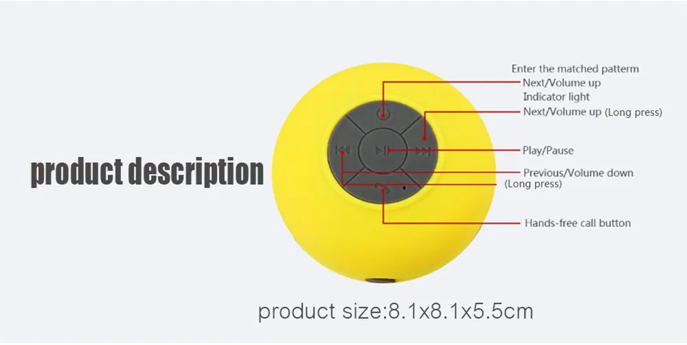 Mode Bluetooth-högtalare Vattentät trådlös dusch Handsfree Mic Sugchuck Högtalare Bilhögtalare Bärbar mini MP3 Super Bass Receive