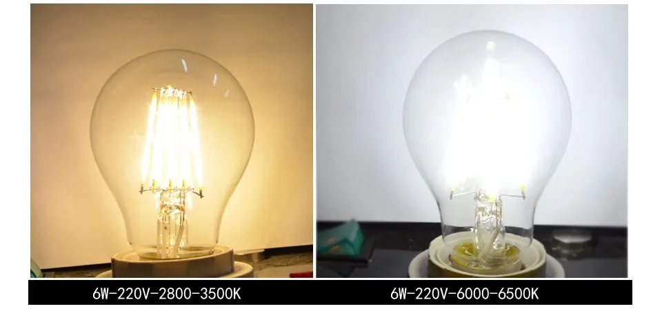 DHL DIMBARE LED Globe Lamp 2W 4W 6W E27 A60 A19 Vintage LED Filament Bubble Ball Bulb 85-265V Edison Globe BLUB 120LM / W