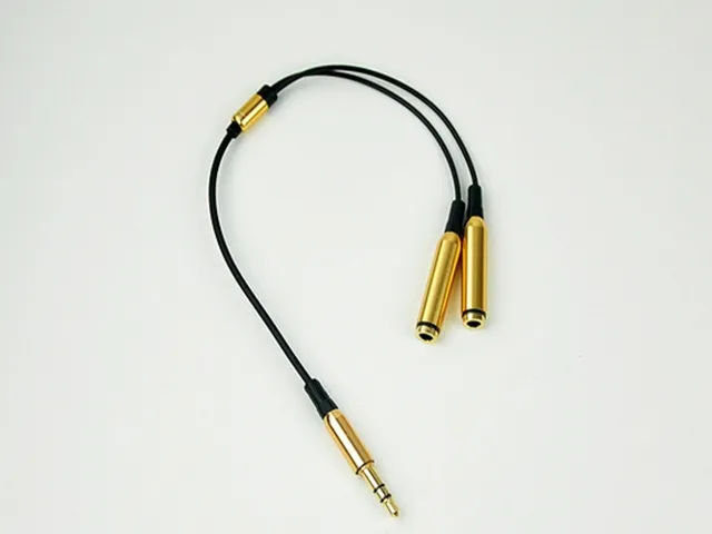 Hot selling Metal 3.5 mm stereo mini jack 1 Male to 2 Female Splitter Earphone Audio AUX Cable for mobile phone MP3