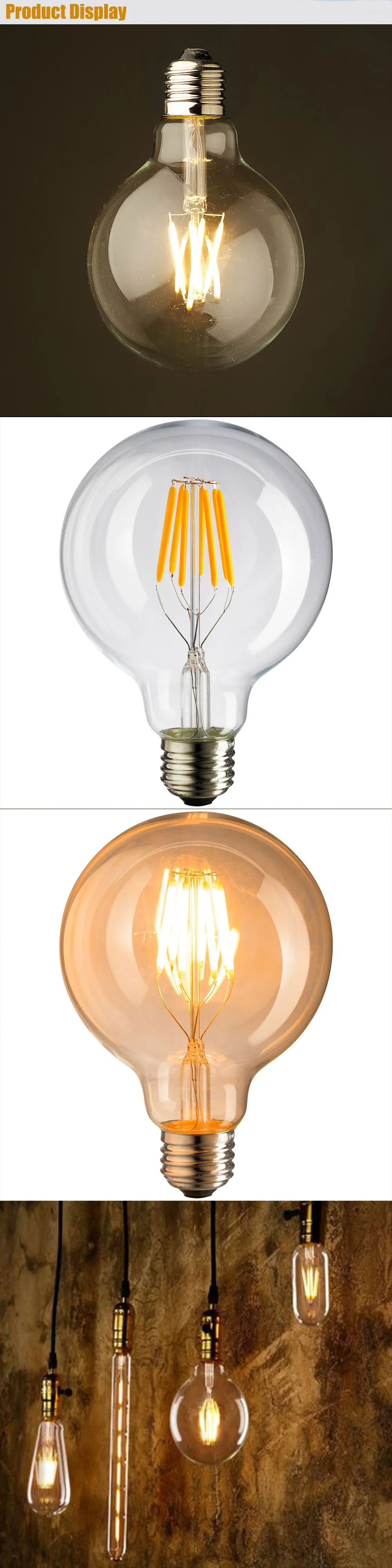 Brand Vintage LED Filament Light Bulbs 6W Dimmable Edison G125 Clear ...