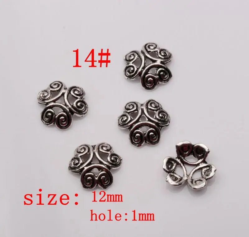 Hot ! Antique silver Alloy 14- Style Flower Bead Cap Jewelry Accessories mm30