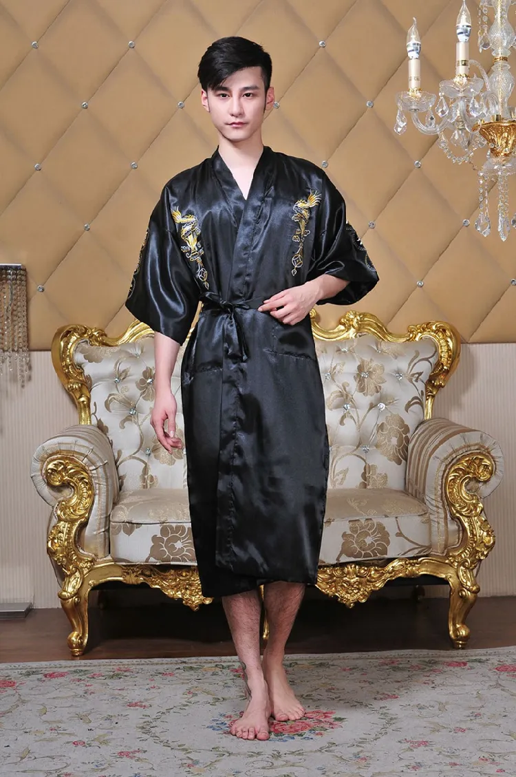 Shanghai Story Chinese Men's Robe Embroidery Kimono Bath Gown Dragon Men Sleepwear Storlek M --xxxl270g
