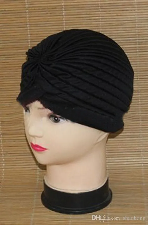 Berretto elasticizzato con testa di turbante elastico. Chemo Bandana Hijab. Berretto indiano pieghettato