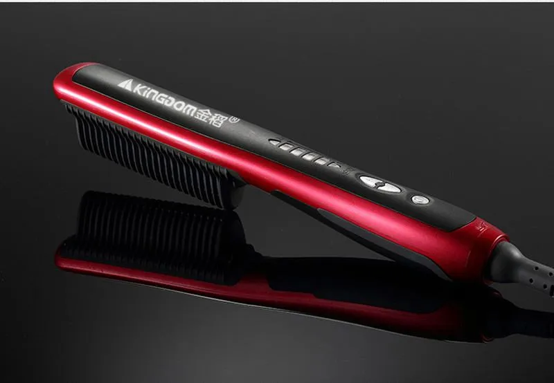 US Plug 110V KD-388 새로운 전문 직선형 아이언은 Isplay Electric Straight Hair Comb Straightener Iron Brush DHL과 함께 제공됩니다.