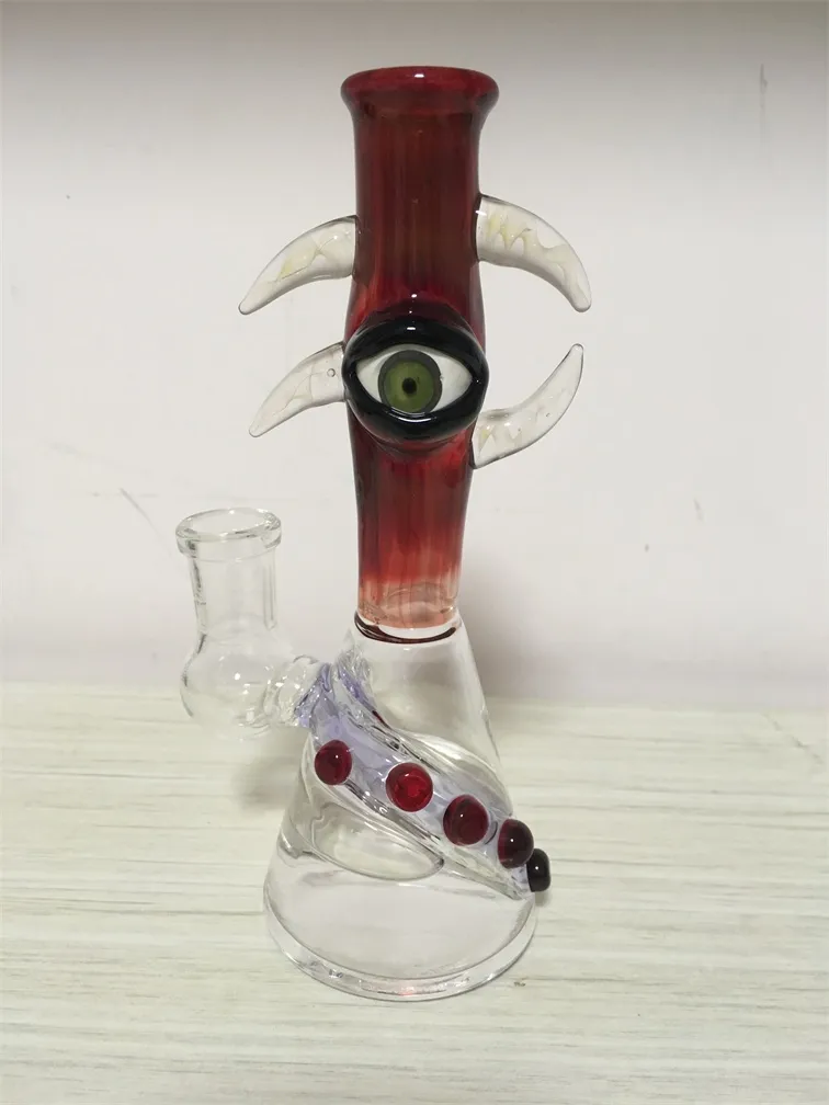 Hookah Rode Grote Ogen Hoofddienst Olierouts 14mm Gezamenlijke Kleurrijke Water Bong Glass Pipe