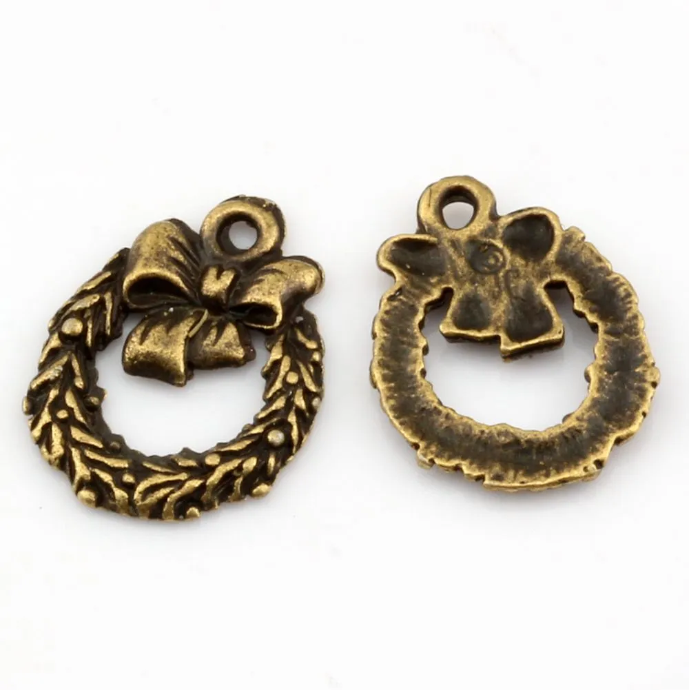 Christmas Garlands Charms Pendant For Jewelry Making Bracelet Necklace DIY Accessories 12*16mm Antique Bronze 