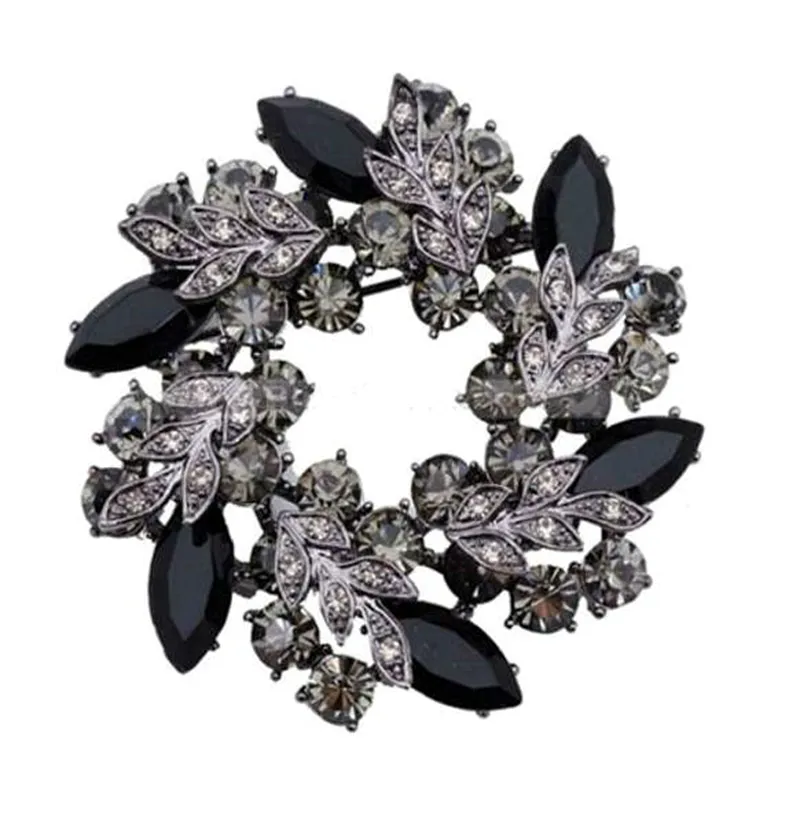 2 pouces Vintage Look noir plaqué or en alliage de Zinc gris strass cristal Diamante couronne broche fête bal broches