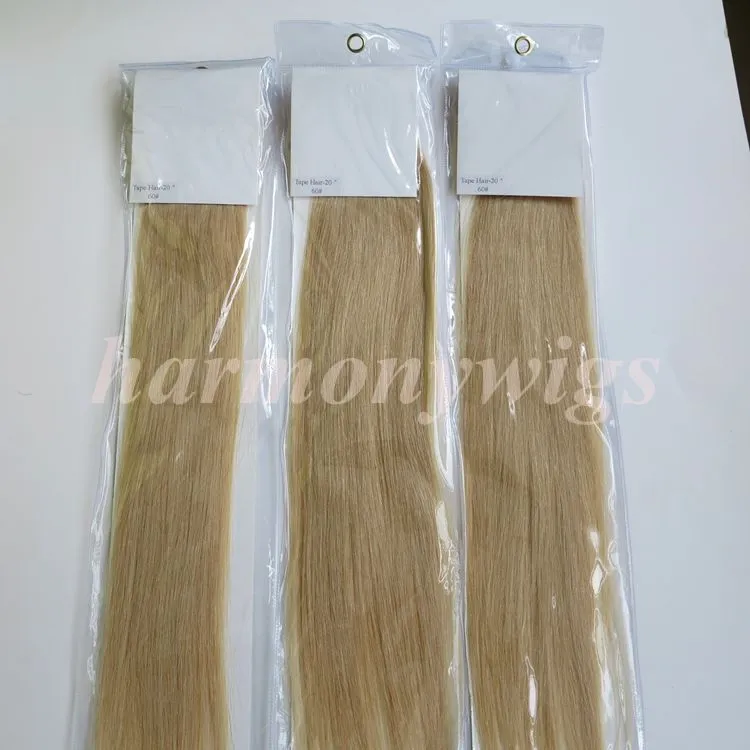 Tape 50g nas extensões do cabelo cola de pele Trama 18 20 22 24inch # 60 / Platinum Blonde índio brasileiro Remy cabelo humano HARMONIA