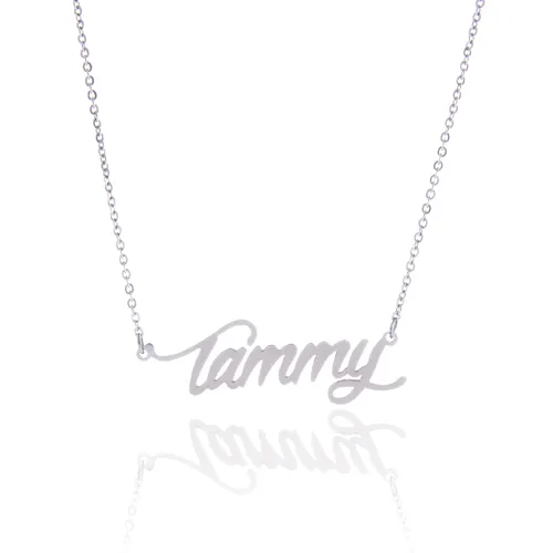 Tammy Script Font Name Netlace مخصصة للرجال علامة الفولاذ المقاوم للصدأ الذهب والفضة قلادة اللوحات المجوهرات ، NL-2400