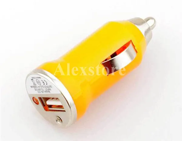 Kleurrijke Bullet Mini USB-autolader Universele micro-adapter voor mobiele telefoon PDA MP3-speler mobiele ego-batterij DHL gratis