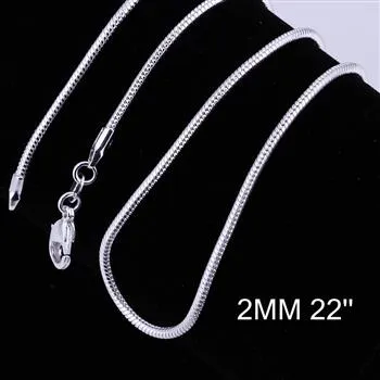 2MM 16'' 18'' 20" 22'' 24'' 925 Sterling Silver Smooth Snake Chain Necklace hot sale Fit pendant new fashion jewelry