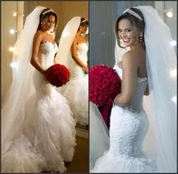 Vestido De Noiva 2015 New Romantic Sweetheart Appliques Lace Mermaid Wedding Dresses With Ruffles Organza Bridal Gown